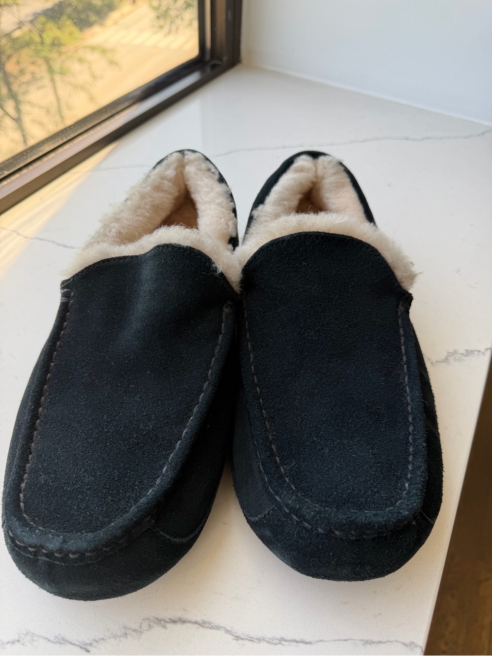 UGG Men’s navy blue Suede Slip-On Shearling-Lined Loafers